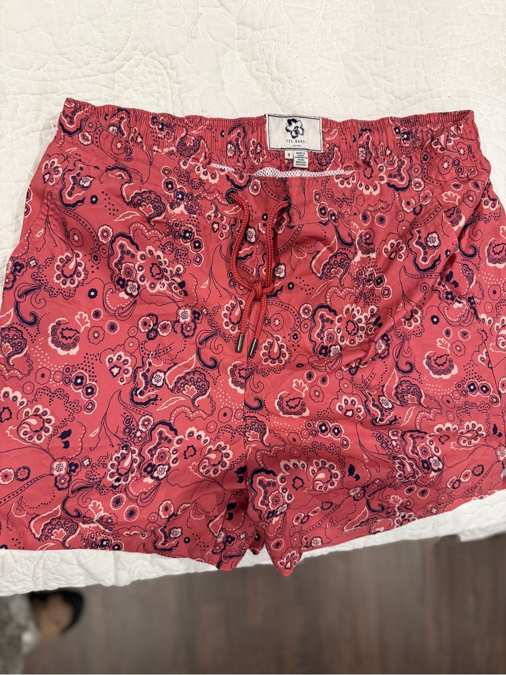 Ted Baker Coral Red Paisley Swim Trunks